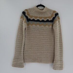 J.Crew Knit By Hand Sweater Alpaca & Acrylic Beige Mock Neck Womens M Preppy